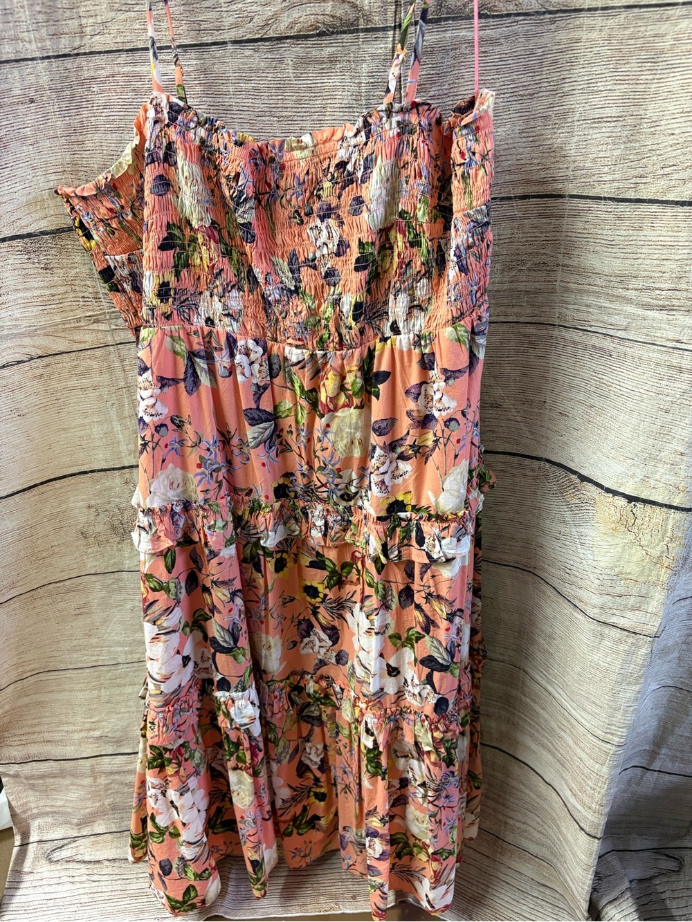 😍 Floral Peach Tiered Sundress with adjustable Spaghetti Straps